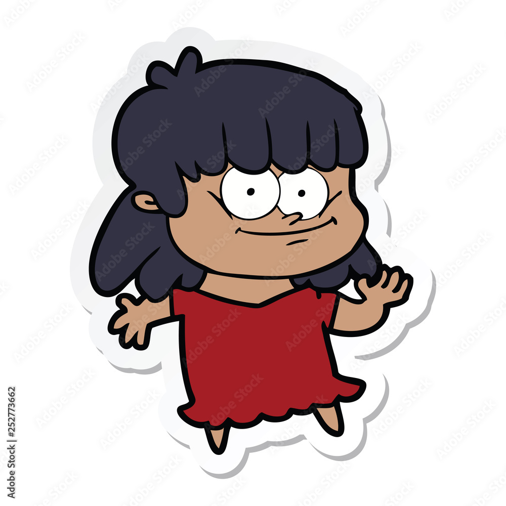 sticker of a cartoon smiling woman sticker of a cartoon smiling woman