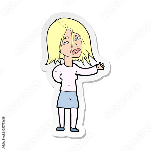 sticker of a cartoon unhappy woman