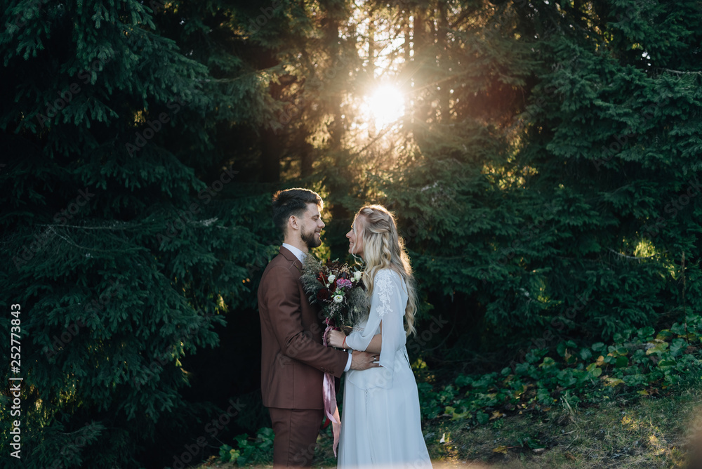 Travelers in a fabulous mountain forest. Travelers in a fabulous mountain forest.