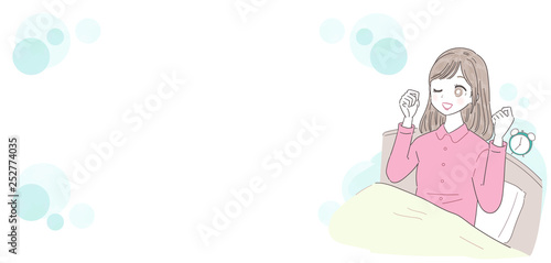 若い女性 朝 目覚め フレーム素材