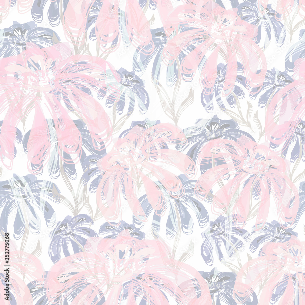 Seamless retro floral pattern in gray and pink pastel colors. Seamless retro floral pattern in gray and pink pastel colors.
