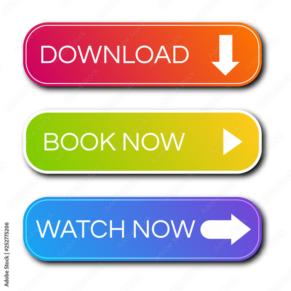 Set of three modern gradient buttons with shadows Set of three modern gradient buttons with shadows