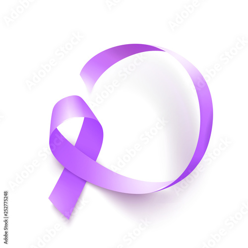 World Epilepsy day. March 26. Realistic purple ribbon symbol. Template for poster with handdrawn lettering. Vector.