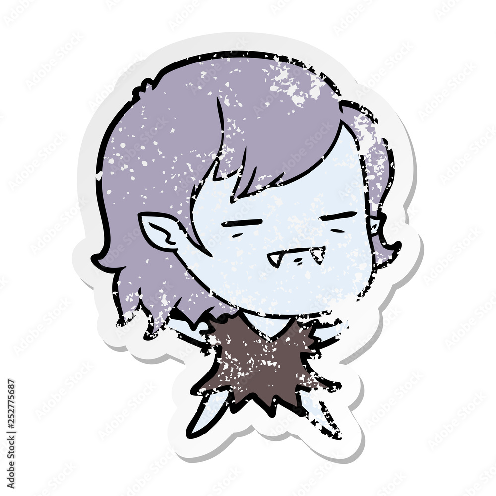 distressed sticker of a cartoon undead vampire girl distressed sticker of a cartoon undead vampire girl