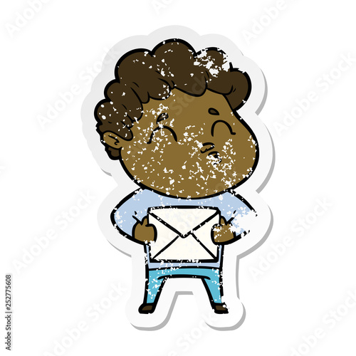 distressed sticker of a cartoon man pouting