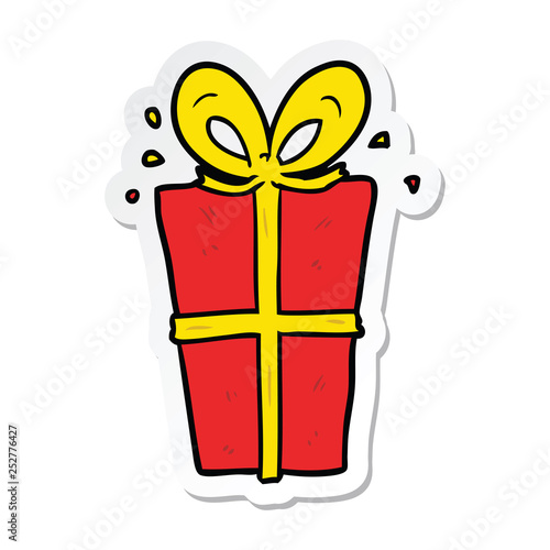 sticker of a cartoon wrapped gift