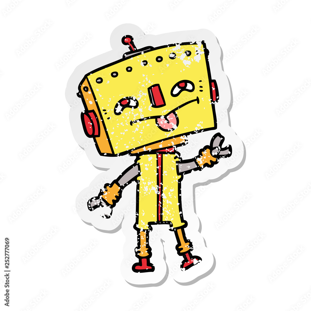 distressed sticker of a cartoon robot distressed sticker of a cartoon robot