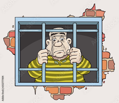 Cartoon criminal in jail - Vector