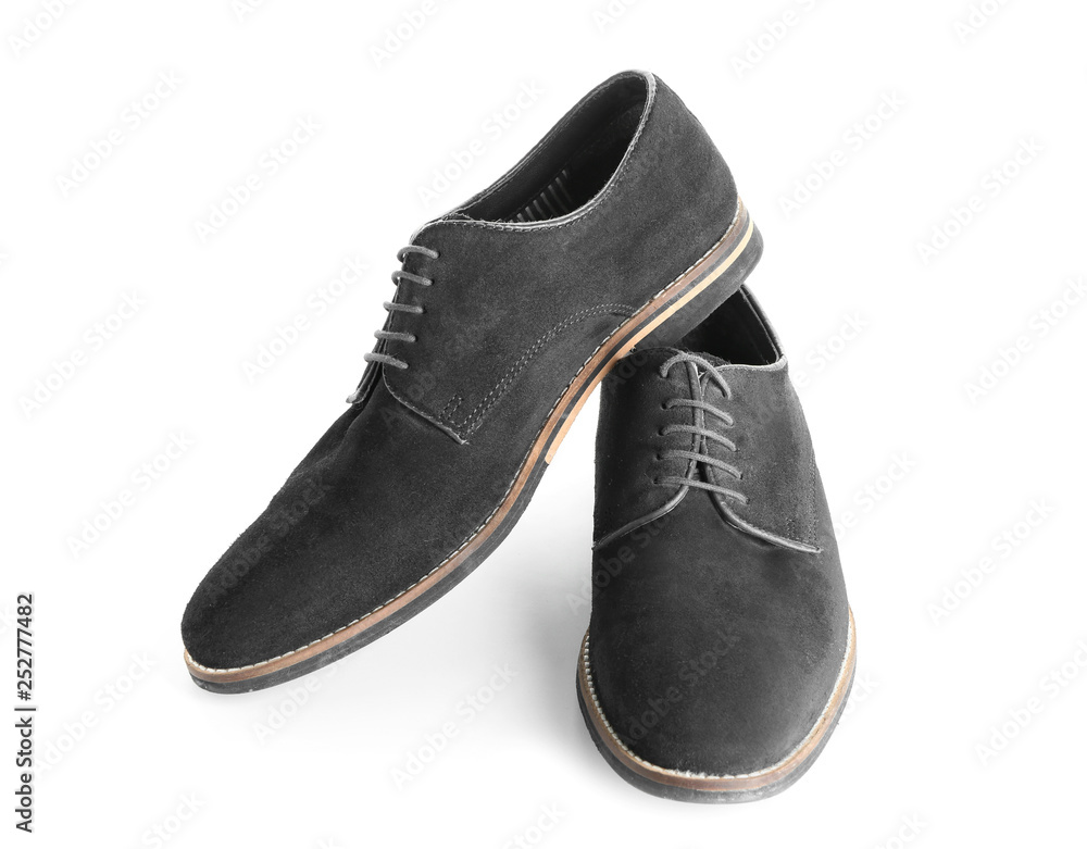 Pair of stylish male shoes on white background Pair of stylish male shoes on white background