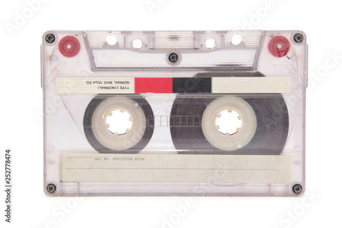 old film audio cassette on white background. isolated