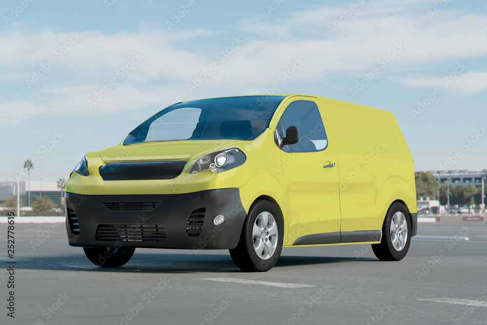 Mock up of a van on a parking lot - 3d rendering Mock up of a van on a parking lot - 3d rendering