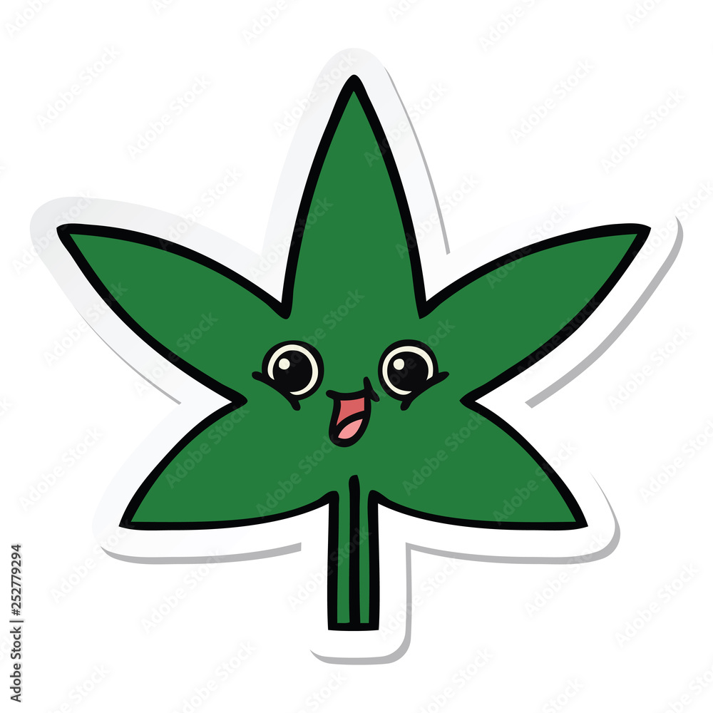 sticker of a cute cartoon marijuana leaf sticker of a cute cartoon marijuana leaf