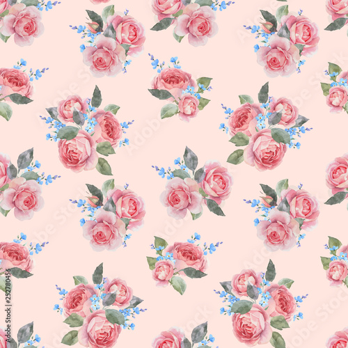 Watercolor rose floral vector pattern © zenina