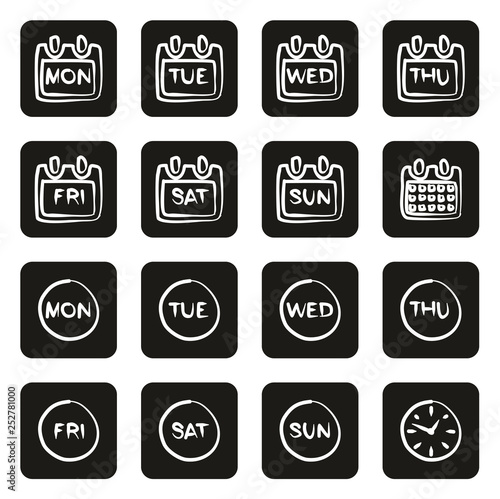 Days of the Week Icons Freehand White On Black