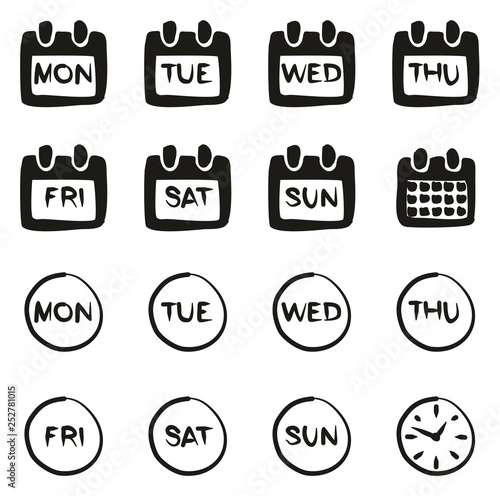 Days of the Week Icons Freehand Fill