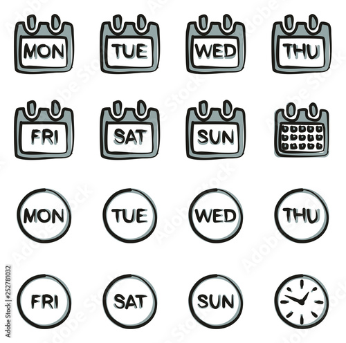 Days of the Week Icons Freehand 2 Color
