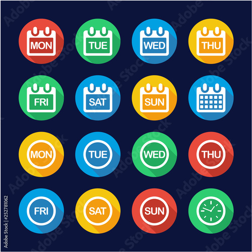 Days of the Week Icons Flat Design Circle