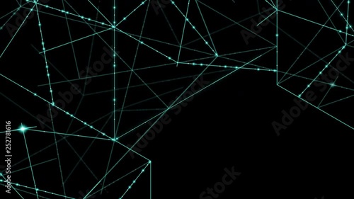 Abstract line lighting frame structure pattern wireframe polygon futuristic bokeh, digital data technology concept design on black background animation 4K with copy space