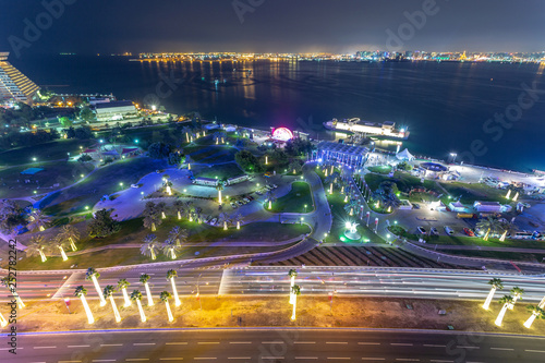 DOHA, QATAR – DECEMBER 18 2013: Aerial view of Corniche park in Westbay Doha Qatar. photo