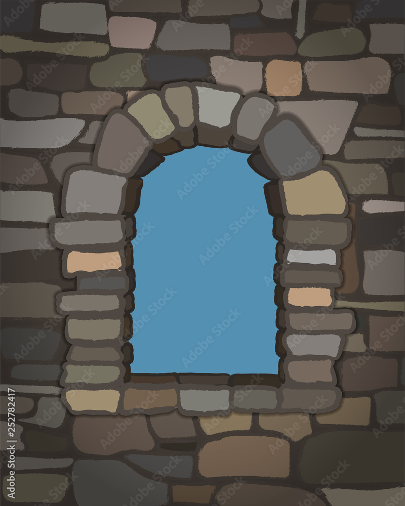 Arched stone window in visigothic style. vector illustration Stock ...