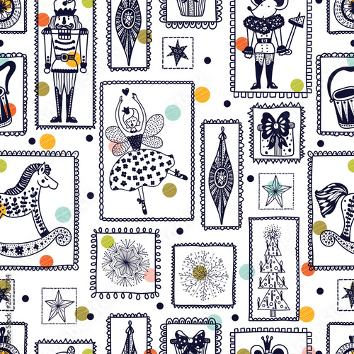 Christmas vector seamless Nutcracker pattern.  Seamless pattern can be used for wallpaper, pattern fills, web page background, surface textures.