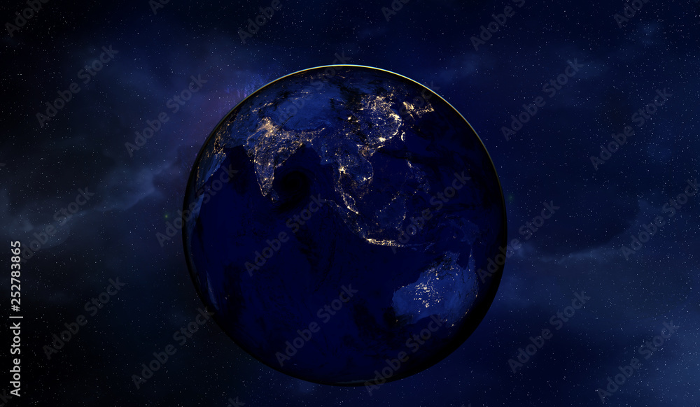  realistic render of the earth seen from space,visible Asia, Australia and Oceania
