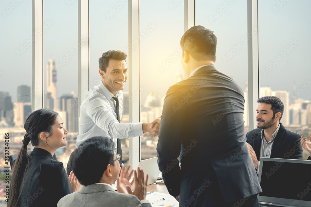 Fototapeta premium Businesspeople discussing together in conference room during meeting at office.
