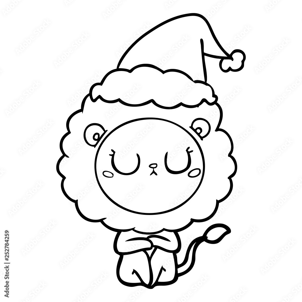 line drawing of a lion wearing santa hat line drawing of a lion wearing santa hat