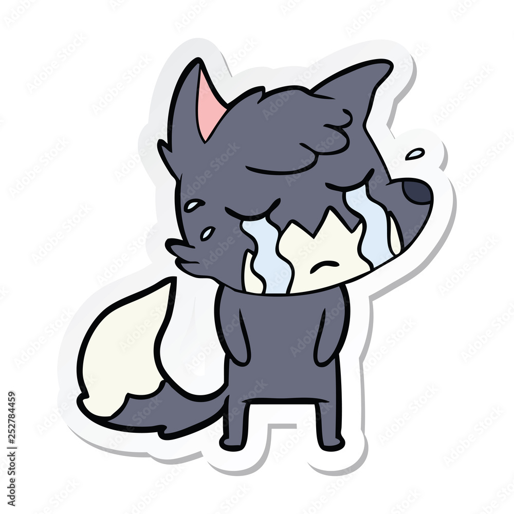 sticker of a crying fox cartoon