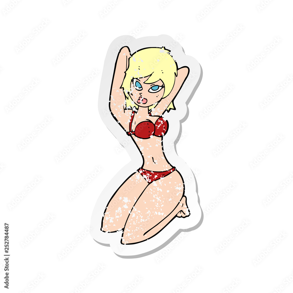 retro distressed sticker of a cartoon sexy woman posing retro distressed sticker of a cartoon sexy woman posing