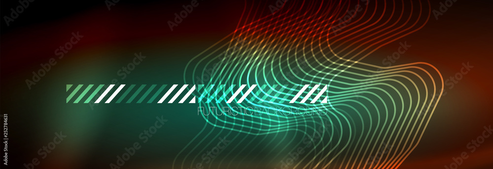 Neon glowing techno lines, hi-tech futuristic abstract background template with square shapes Neon glowing techno lines, hi-tech futuristic abstract background template with square shapes