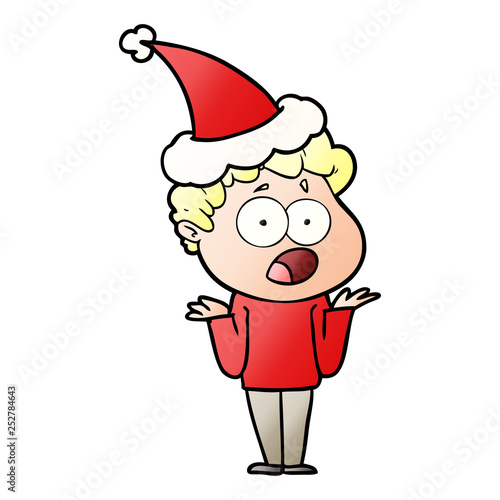 gradient cartoon of a man gasping in surprise wearing santa hat