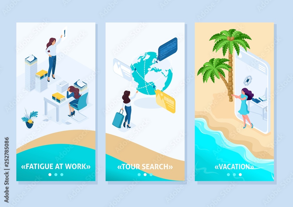 Isometric Girl Does from Office to Vacation