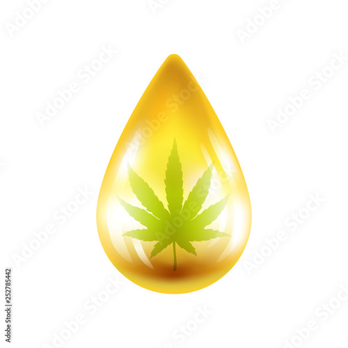 Realistic drop of oil with hemp. Vector illustration.