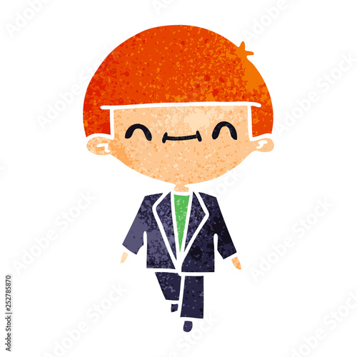 retro cartoon of cute kawaii boy in suit