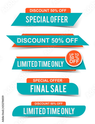 Set of Sale headers or banners, special offer tags, discount stickers. Vector elements for website design