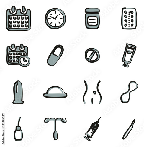Contraception Methods Icons Freehand 2 Color