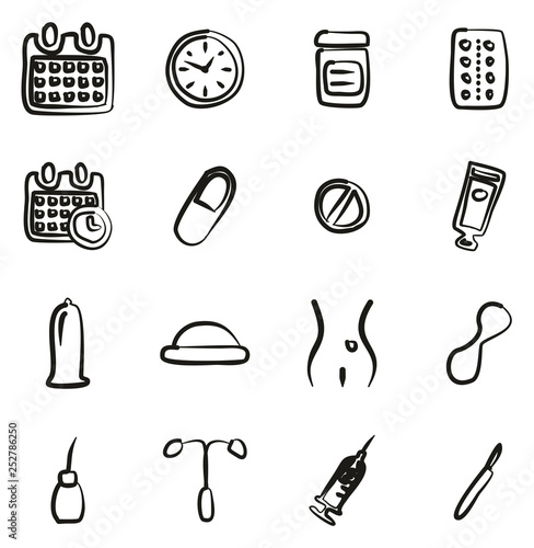 Contraception Methods Icons Freehand