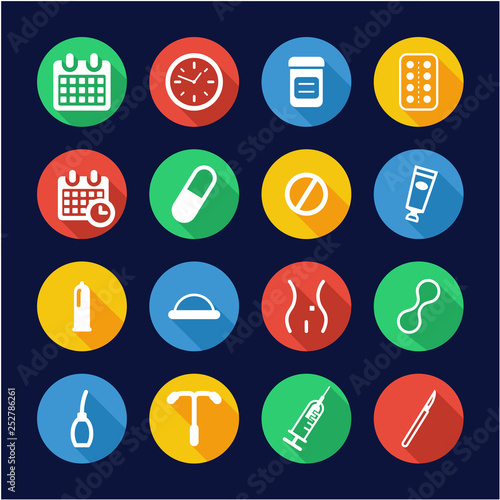 Contraception Methods Icons Flat Design Circle