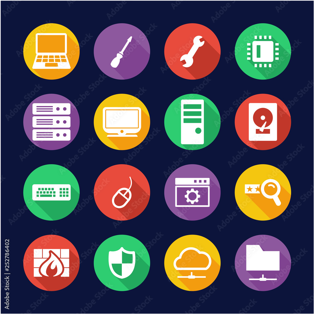 Computer Repair or Computer Service Icons Flat Design Circle Computer Repair or Computer Service Icons Flat Design Circle