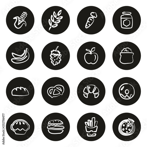 Carbohydrate Food or Carbs Food Icons Freehand White On Black Circle