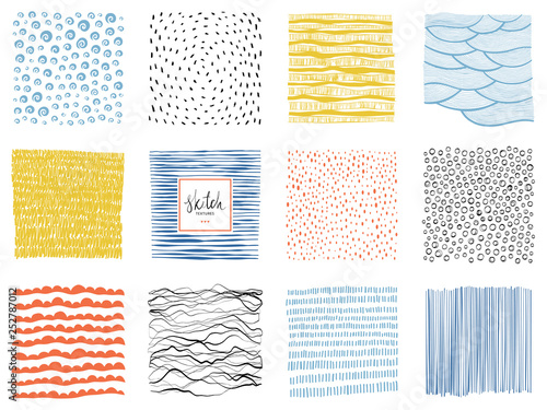 Set of abstract backgrounds and scribble textures. Vector illustration.