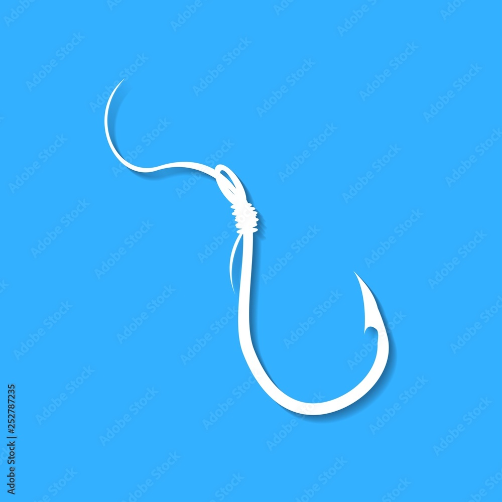 Barbed fish hook illustration on blue background Barbed fish hook illustration on blue background