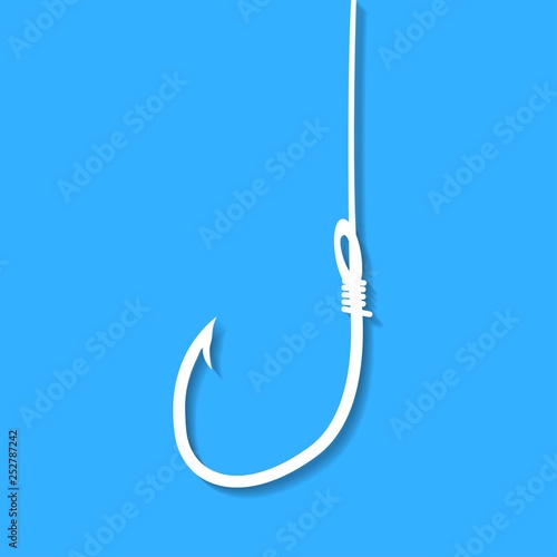 Barbed fish hook illustration on blue background