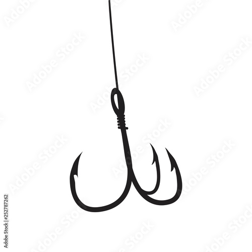 Black fishing hook icon flat isolated on white background.