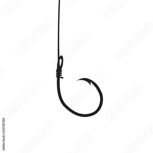 Black fishing hook icon flat isolated on white background.