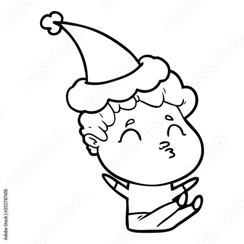 line drawing of a man pouting wearing santa hat