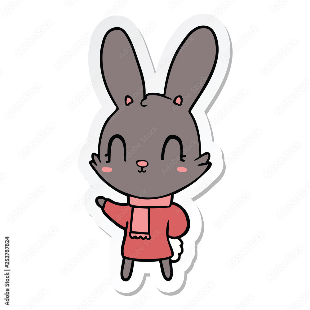 sticker of a cute cartoon rabbit wearing clothes sticker of a cute cartoon rabbit wearing clothes
