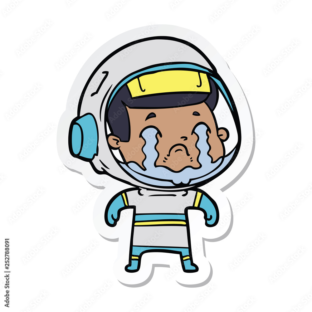 sticker of a cartoon crying astronaut