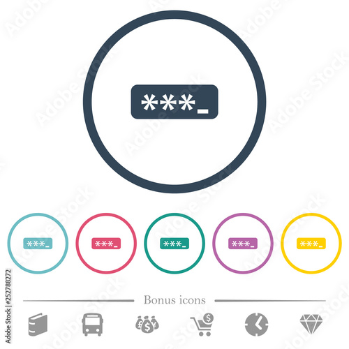 PIN code flat color icons in round outlines